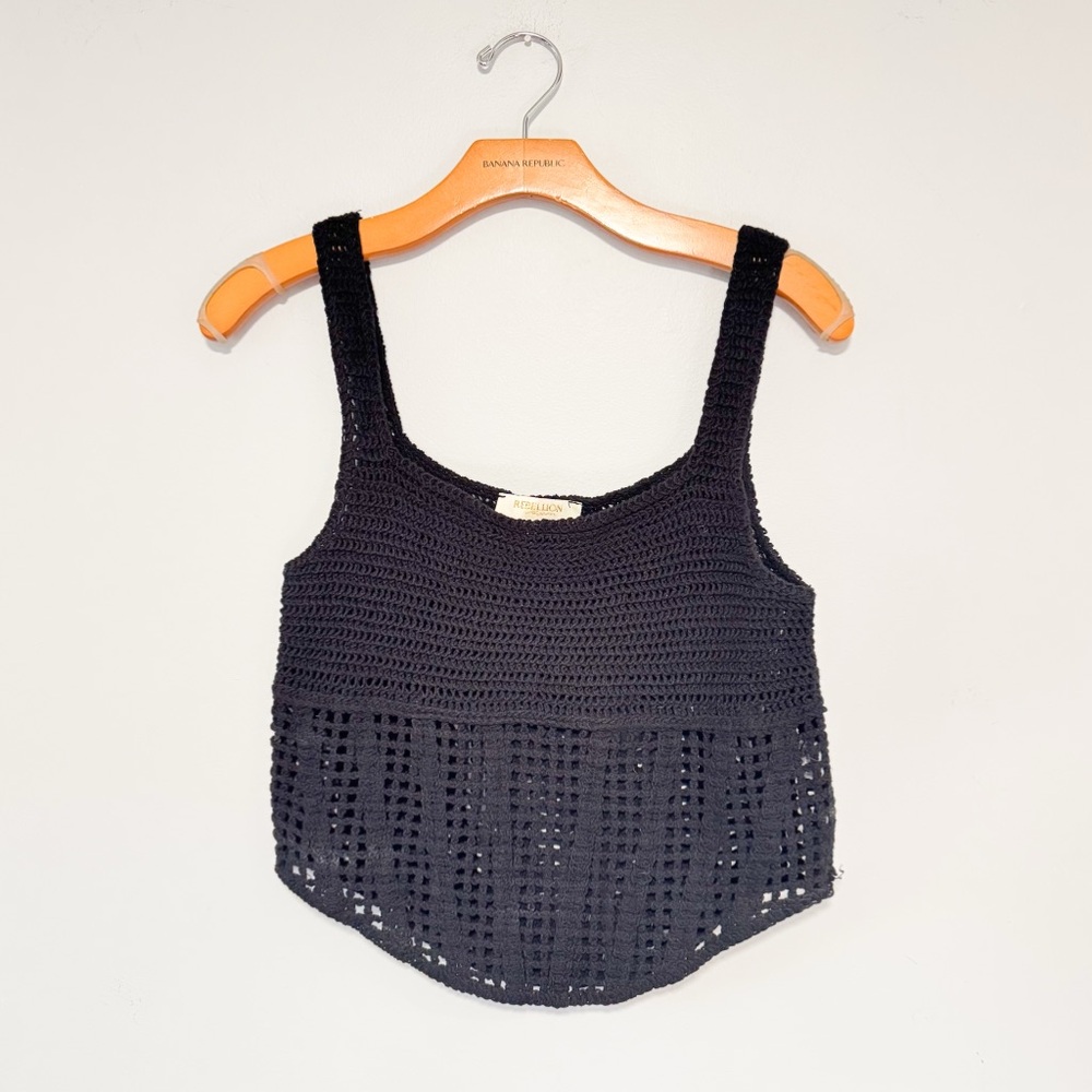 Black Crochet Crop Tank Top by Rebellion Again 100% Cotton - Picture 2 of 8